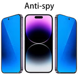 2 Pcs Anti-Blue Privacy Tempered Glass Suit For Iphone 14 Pro Mirror Anti-Spy Screen Protector Anti-Peeping Film Electroplated 9H Hardness Anti-Scratch 6.1 Inch(Blue)