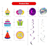 18PCS Colorful Birthday Swirl Decorations with Fun Signs for Parties