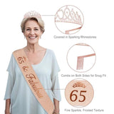 65Th Birthday Decorations For Women,32Pcs 65Th Birthday Party Decorations,Including Backdrop, Crown, Sash, Banner, Hanging Swirl,Cake Topper,Balloons,Paper Fans,Anniversary Card And Paper Fans