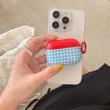 Compatible For Airpods 4 Case With Cleaner Kit Cute Blue Check Aesthetics Design Shockproof Keychain Red Top Cover For Girls Woman For Airpods 4Nd(2024)-Blue