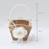 Burlap Flower Girl Basket For Weddings,Romantic Cherish Pearl Handle Wedding Flower Basket
