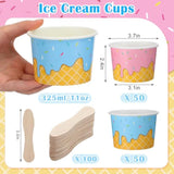100 Pack Ice Cream Bowls Disposable 11 Oz Paper Dessert Cups With Wooden Spoons Sundae Soup Containers For Summer Ice Cream Party Supplies Favors