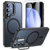 For Samsung Galaxy S25 Case With Stand, Galaxy S25 Case With Screen Protector Compatible With Magsafe, Shockproof Slim Protective S25/S24 Cases With Kickstand & Holder, Black