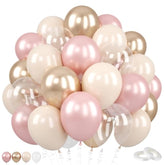 Dusty Pink And Gold Balloons, 60Pcs Double Stuffed Pearl Blush Pink Balloons, 12 Inch Apricot Champagne Gold Clear Balloons Helium For Women Girls Boho Birthday Wedding Bridal Shower Party Decorations