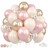 Dusty Pink And Gold Balloons, 60Pcs Double Stuffed Pearl Blush Pink Balloons, 12 Inch Apricot Champagne Gold Clear Balloons Helium For Women Girls Boho Birthday Wedding Bridal Shower Party Decorations