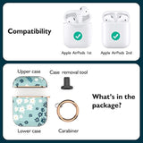 Case Cover For Airpods 1&2, Stylish Airpods Case For Women Girls, Flower Patterns Protective Hard Case With Clip (Cyan)