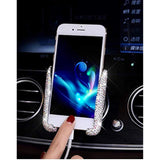 Bling Car Phone Holder Mini Dash Air Vent Automatic Phone Mount Universal 360°Adjustable Crystal For Women And Girls (White)