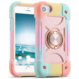 Markill Compatible With Iphone Se3/Iphone Se2,Iphone 6/6S Case,Iphone7/Iphone8 Case 4.7 Inch With Ring Stand, Heavy-Duty Grade Shockproof Phone Cover For Kids Girls. (Rainbow Pink)