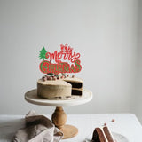 Merry Christmas Cake Topper Green & Red Glitter Tree Pick