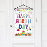 Colorful Happy Birthday Sign Decorations Birthday Door Banner Hanging Decor For Front Door Wall Room, White Colourful Compact Bday Flag Party Supplies For Teens Girls Boys Kids