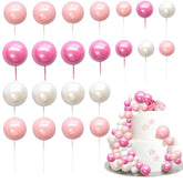 30Pcs Balls Cake Topper Foam Ball Cake Picks Mini Balloon Cupcake Insert Bubble Balls Diy Decoration For Baby Shower Kids Birthday Party Decorations Pearl White Pink Rose Red