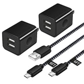 2-Pack 6ft Micro USB Cable with Dual Port Wall Charger for Samsung & More