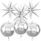 6Pcs Silver Foil Balloons,22Inch Metallic Silver 4D Round Ball Balloon And Explosion Star Balloon For Birthday Wedding Christmas New Year Eve Baby Shower Graduation Decorations