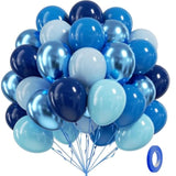 60 Metallic Blue & Navy Balloons – 12" Latex Balloons for Baby Showers, Parties and Events