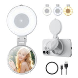 Magnetic Selfie Light, Folding Phone Ring Light Compatible with iPhone Magsafe, CRI97 360° LED Selfie Ring Fill Light with Mirror for Video