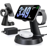 3 In 1 Wireless Charging Station For Apple Mag-Safe 15W Fast Charger Stand For Multiple Apple Devices Magnetic Charger For Iphone 16 Pro Max/16 Pro/16/15/14/13/12, Airpods, Iwatch Series(Black)