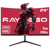 24 Inch Curved Gaming Monitor 200Hz/180Hz 1Ms,Fhd 1920×1080P,4000:1 Contrast Ratio,With Freesync & Eye-Care, Support Dp, Hdmi,Usb,3.5Mm Port For Gaming Home Office,Wall Mount Install