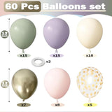 Dusty Green Purple Pink Balloon, 60 Packs 12 Inch Lavender Pastel Pink Balloon Metallic Gold Confetti Balloons For Baby Shower Wedding Tea Wildflower Birthday Party Decorations