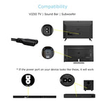 2 Prong Ac Power Cord Compatible Wtih Vizio D/E/M Series Hdtv, Vizio Sound Bar Supply Cable Replacement