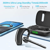 Bluetooth Headset Wireless Earpiece Microphone 180H Playtime 1000Mah Wireless Charging Case Handsfree Single Ear Headset Led Display For Iphone Android Cellphones Pc Computer Trucker Drivers Work Game