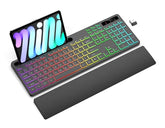 Wireless Keyboard With 7 Colors & 4 Modes Rgb Backlit, Ergonomic Keyboard With Wrist Rest, Phone Tablet Holder, 2.4G Light Up Computer Keyboard With Numeric Keypad For Mac, Windows