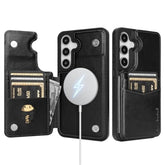Compatible With Magsafe For Samsung Galaxy S25 Wallet Case With Card Holder,Women Men Phone Case Pu Leather Kickstand Flip Protective Cover Credit Card Slots,For Galaxy S25 6.2",Black