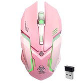 Pink Wireless Gaming Mouse, Silent Click Wireless Mouse With Colorful Rgb Led Lights, Rechargeable Computer Mice With Side Buttons And 3 Level Dpi, For Laptop And Desktop