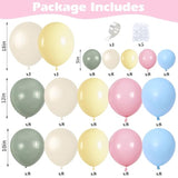 Pink Green Balloons Arch Sage Green Pink Blue Yellow White Balloon Garland Pastel Blue Yellow Beige Olive Latex Balloons Fairy Birthday Tea Party Decorations Wedding Wildflower Baby Shower