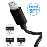 5Ft Micro Usb Charger Cable For Mini Fan, Compatible With Beskar, Skygenius, Opolar, Versiontech, Aluan, Tripole Fans, 2A Fast Charging, 1.5M