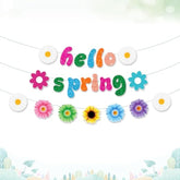 Hello Spring Banner?Colorful Flower Banner With Sunflowers And Daisies For Spring Decorations For Indoor Outdoor Mantle Fireplace Home Classroom Decorations