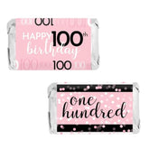 Pink, Black, And White 100Th Birthday Party Mini Candy Bar Wrappers - 42 Count - Pink Birthday Decorations For Women