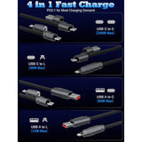4 In 1 Charging Cable 6.6Ft, Usb A/C To Usb C/L, Chubby 240W Fast Charge Cord For Multiple Devices, Multi Charging Cables For Iphone 16, Ipad, Macbook, Samsung, Switch (Black)