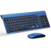 Wireless Keyboard And Mouse Ultra Slim Combo, 2.4G Silent Compact Usb Mouse And Scissor Switch Keyboard Set With Cover, 2 Aa And 2 Aaa Batteries, For Pc/Laptop/Windows/Mac - Blue Black
