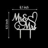 Mr And Mrs Cake Topper Decoration For Bride And Groom Sign Wedding/Engagement , Silver Glitter Acrylic