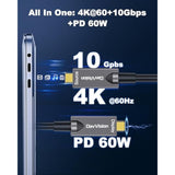 Full-Featured Usb C Fiber Optic Video Cable 50Ft, Support 10Gbps,Pd 60W,4K@60Hz,Usb 3.2 Active Optical Cable Built In German Siliconline Chip For Logitech Camera,Vr,Laptop,Video Conference