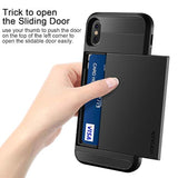 Case For Iphone Xs Max Case Wallet Card Holder Sliding Cover Credit Card Slot Id Pocket Dual Layer Protective Hard Shell Hybrid Tpu Bumper Armor Case For Iphone Xs Max 10S Max (Black)