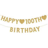 Gold Happy 100Th Birthday Banner, Glitter 100 Years Old Woman Or Man Party Decorations, Supplies