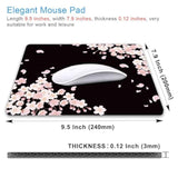 Cute Pink Flowers Mouse Pad, Cherry Blossom Mouse Pad, Serene Blossoms On Black Elegant Floral Mousepad, Japanese Minimalistic Mice Pad For Computer Office Girl, 9.5 X 7.9 Inch