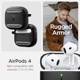 Spigen Rugged Armor Designed for AirPods 4 Case (2024) Drop-Protection Cover with Carabiner Key Chain - Matte Black
