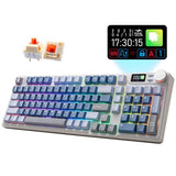 Irocks K85R Wireless Rgb Backlit Mechanical Gaming Keyboard With Lcd Display, Hot-Swappable Pre-Lubed Brown Switches, 98 Pbt Keys, Usb-C Detachable Cable (Aurora Blue, Bubble Switch)