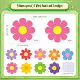 108 Pcs Retro Flower Cutouts Paper Spring Classroom Decorations 5“ Double-Sided Flower Die Cuts Floral Cutouts With Glue Points For Bulletin Boards, Wall Decor, Party Décor & Spring Themes