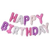 Purple Pink Happy Birthday Balloons Banner, 16 Inch Mylar Foil Letters Balloon Sign For Girls Women Birthday Decorations Photo Backdrop