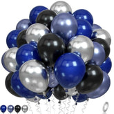 Blue, Black & Silver Latex Balloons – Metallic Party Decor for Birthdays, Showers and Events