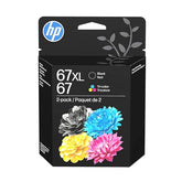 Original 67 Tri-Color / 67Xl Black Ink Cartridges (2-Pack) | Works Deskjet 1255, 2700, 4100 Series Envy 6000, 6400 Series | Eligible For Instant Ink | 3Yp30An
