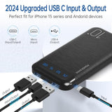 Power Bank 10000Mah Portable Charger Slim External Battery Pack With 2 Usb 2.4A Outputs And Usb C In/Out Compatible With Huawei Iphone 16 15 14 13 12 Ipad Samsung Galaxy S20 Android Tablet (Black)