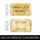 Black And Gold 100Th Birthday Candy Mini Bar Wrappers, 100Th Birthday Party Favors For Guests - 42 Stickers