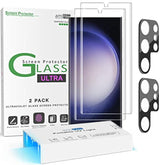 amFilm 2+2 Screen Protector Compatible with Samsung Galaxy S23 Ultra Tempered Glass and Camera Lens Protector 5G 6.8 inch, Fingerprint Sensor Compatible, UV Gel Adhesive Installation(2 Pack)