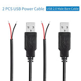 2Pcs Usb 2.0 Male Plug 2Pin Bare Wire,Usb Power Data Cable Diy Pigtail Cable F