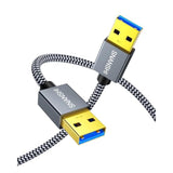 Short Usb To Usb Cable 1.5Ft: Usb3.0 A To A Male, Nylon Braided, Gold-Plated Connectors, Male To Male Cable For Hard Drives, Laptop Coolers, Tvs, Dvd Players, And Charging Devices