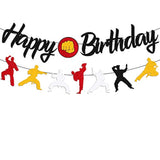 Karate Taekwondo Birthday Banner Black Glitter Party Decorations for Kids & Adults